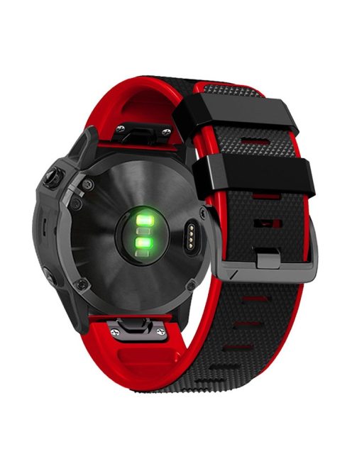 Diamond Texture Watch Band for Garmin Tactix 7 Pro / Fenix 7X / 6X Pro / 5X Plus , 26mm Dual-color Silicone Sport Strap - Black+Red