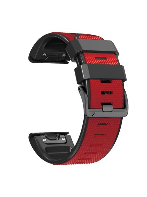 Diamond Texture Watch Band for Garmin Tactix 7 Pro / Fenix 7X / 6X Pro / 5X Plus , 26mm Dual-color Silicone Sport Strap - Red+Black