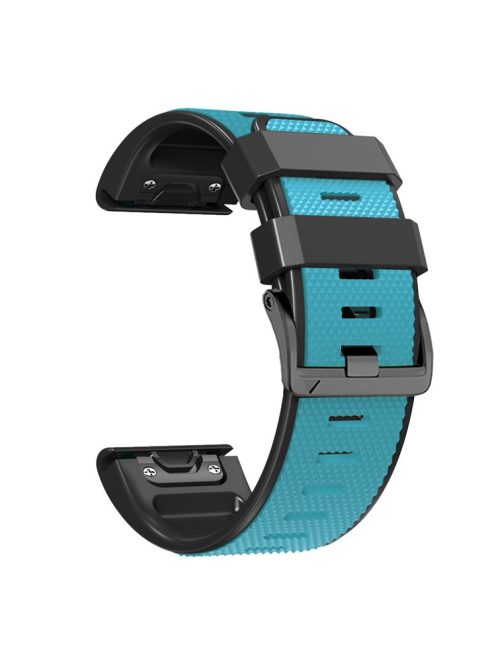 Diamond Texture Watch Band for Garmin Tactix 7 Pro / Fenix 7X / 6X Pro / 5X Plus , 26mm Dual-color Silicone Sport Strap - Sky Blue+Black