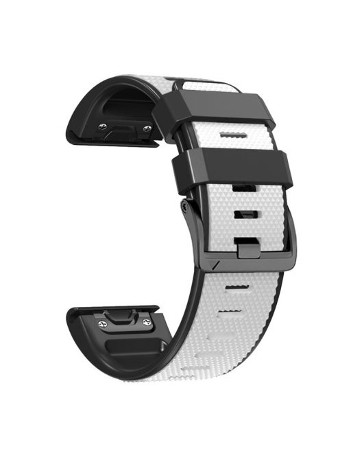 Diamond Texture Watch Band for Garmin Tactix 7 Pro / Fenix 7X / 6X Pro / 5X Plus , 26mm Dual-color Silicone Sport Strap - White+Black