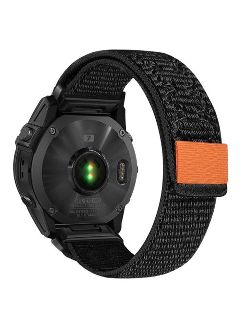 For  Garmin Fenix 7 / Forerunner 965 / 955 / 945 / 935 Wrist Band 22mm Nylon Watch Strap - Black+Orange