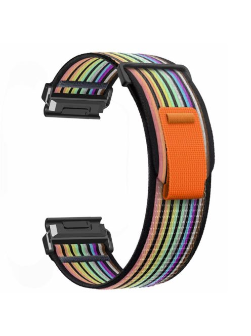 For Coros Vertix 2  /  Garmin Fenix 7X  /  6X  /  5X 26mm Trail Loop Nylon Band Soft Watch Strap - Black  /  Rainbow+Black