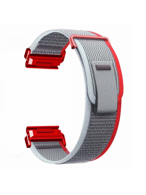 For Coros Vertix 2  /  Garmin Fenix 7X  /  6X  /  5X 26mm Trail Loop Nylon Band Soft Watch Strap - Red  /  Grey+Red