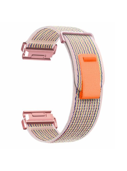 For Coros Vertix 2  /  Garmin Fenix 7X  /  6X  /  5X 26mm Trail Loop Nylon Band Soft Watch Strap - Sand Pink+Pink