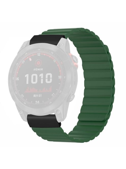 For Coros Vertix 2 / Garmin Fenix 7X / 6X / 5X Silicone Watch Band Magnetic Strap Replacement with 26mm PC Connector - Army Green