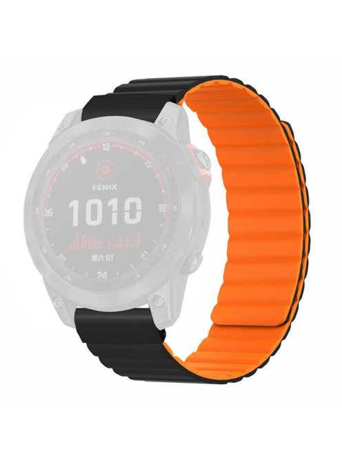 For Coros Vertix 2 / Garmin Fenix 7X / 6X / 5X Silicone Watch Band Magnetic Strap Replacement with 26mm PC Connector - Black+Orange