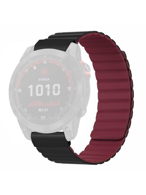 For Coros Vertix 2 / Garmin Fenix 7X / 6X / 5X Silicone Watch Band Magnetic Strap Replacement with 26mm PC Connector - Black+Wine Red