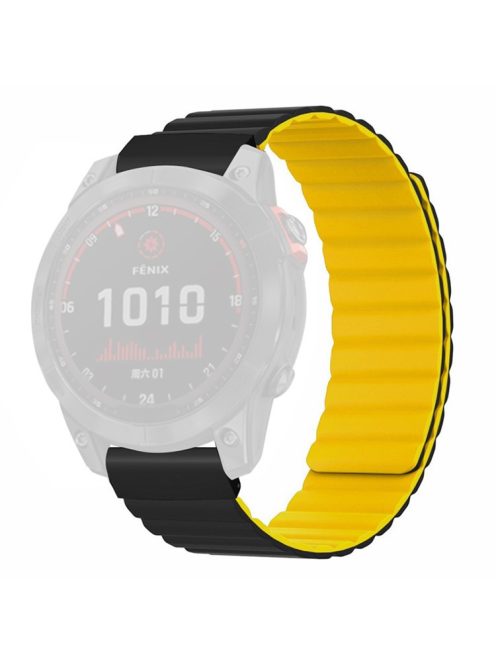 For Coros Vertix 2 / Garmin Fenix 7X / 6X / 5X Silicone Watch Band Magnetic Strap Replacement with 26mm PC Connector - Black+Yellow