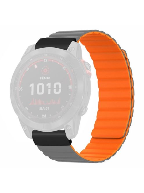 For Coros Vertix 2 / Garmin Fenix 7X / 6X / 5X Silicone Watch Band Magnetic Strap Replacement with 26mm PC Connector - Grey+Orange