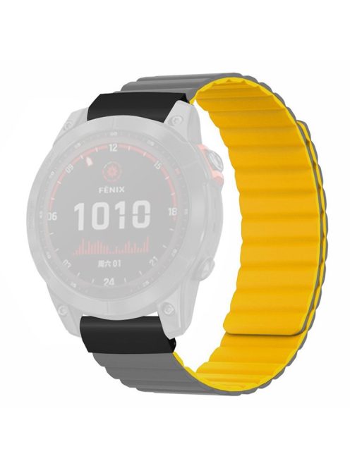 For Coros Vertix 2 / Garmin Fenix 7X / 6X / 5X Silicone Watch Band Magnetic Strap Replacement with 26mm PC Connector - Grey+Yellow