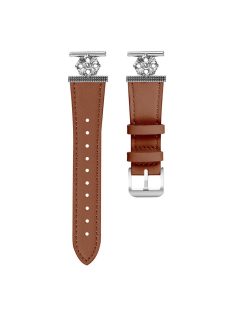   For Garmin Approach S40 / Forerunner 158 Watch Band Genuine Cow Leather Flower Decor Adjustable Strap - Brown