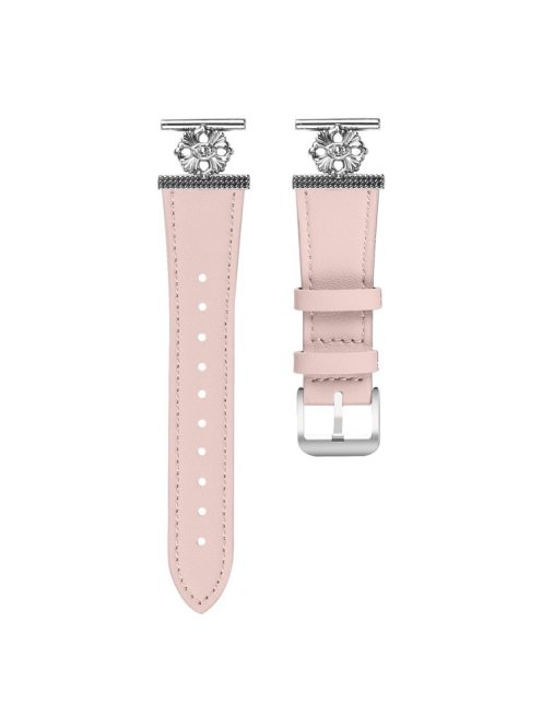 For Garmin Approach S40 / Forerunner 158 Watch Band Genuine Cow Leather Flower Decor Adjustable Strap - Pink