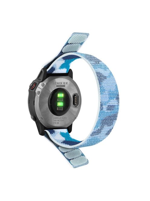 For Garmin Descent G1 / Fenix 7 / 6 Pro  /  5 Plus Nylon Watch Band Adjustable Sport Loop Strap Wristband Replacement Bracelet - Camouflage Blue