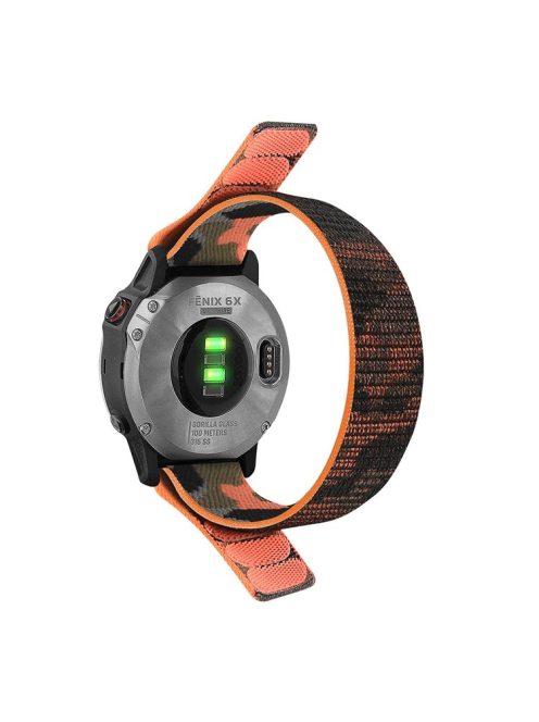 For Garmin Descent G1 / Fenix 7 / 6 Pro  /  5 Plus Nylon Watch Band Adjustable Sport Loop Strap Wristband Replacement Bracelet - Camouflage Orange