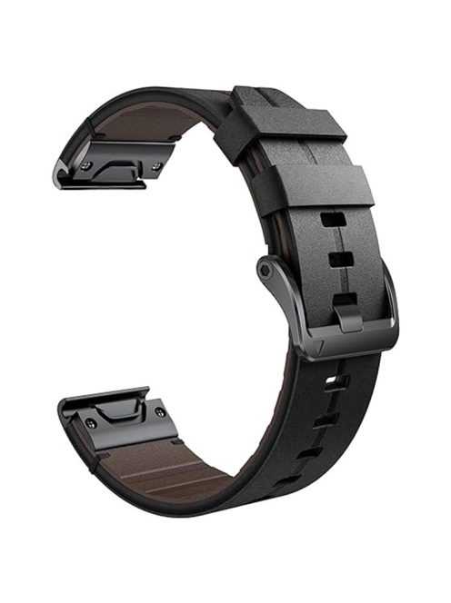 For Garmin Fenix 5 6 7 Instinc Instinc 2 Approach 22mm Soft Genuine Leather Watch Strap - Black