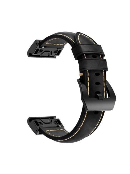 For Garmin Fenix 5 Genuine Leather Watch Band Crazy Horse Texture Replacement Strap - Black