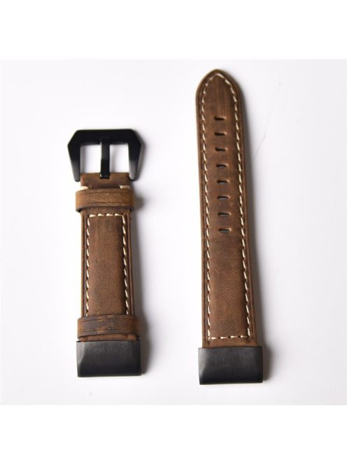 For Garmin Fenix 5 Genuine Leather Watch Band Crazy Horse Texture Replacement Strap - Dark Brown