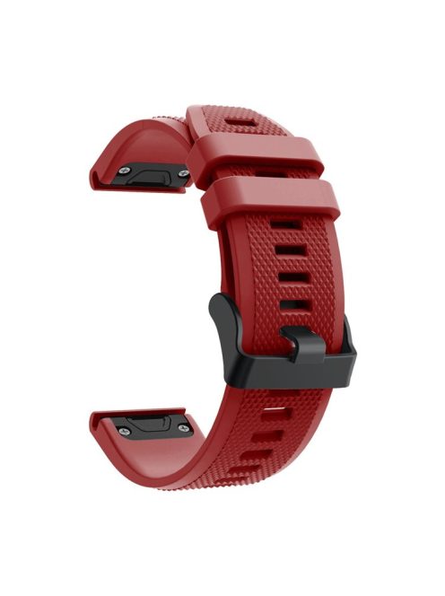 For Garmin Fenix 5 Silicone Sport Watch Band Adjustable Wrist Strap with Black Buckle - Red