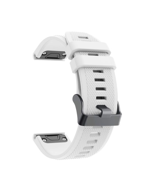 For Garmin Fenix 5 Silicone Sport Watch Band Adjustable Wrist Strap with Black Buckle - White