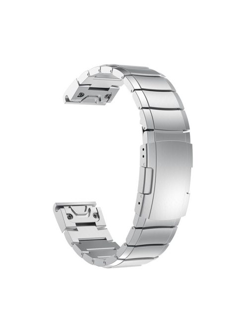 For Garmin Fenix 5S Stainless Steel Link Chain Watch Band with Folding Clasp - Silver