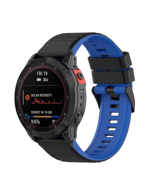 For Garmin Fenix 7 / 6 / 5 / Amazfit Falcon Silicone Watch Band 22mm Dual Color Adjustable Smart Watch Strap Replacement - Black / Blue