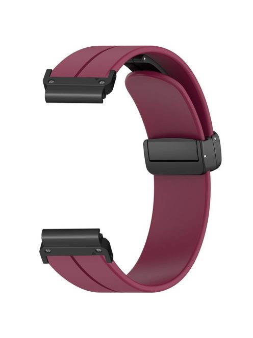 For Garmin Fenix 7 / 6 / 5 22mm Wrist Strap Flexible Silicone Watch Band with Magnetic Buckle - Wine Red