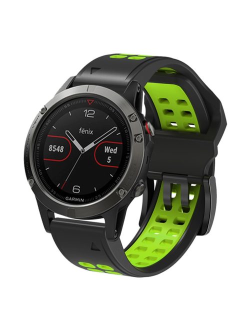 For Garmin Fenix 7 / 6 / 5 Soft Silicone Sport Replacement Band Quick Release Dual Color Watch Strap -  Black / Green