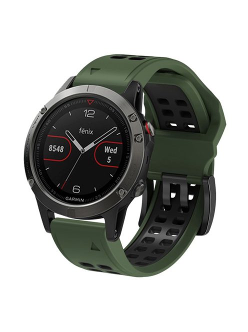 For Garmin Fenix 7 / 6 / 5 Soft Silicone Sport Replacement Band Quick Release Dual Color Watch Strap - Army Green / Black