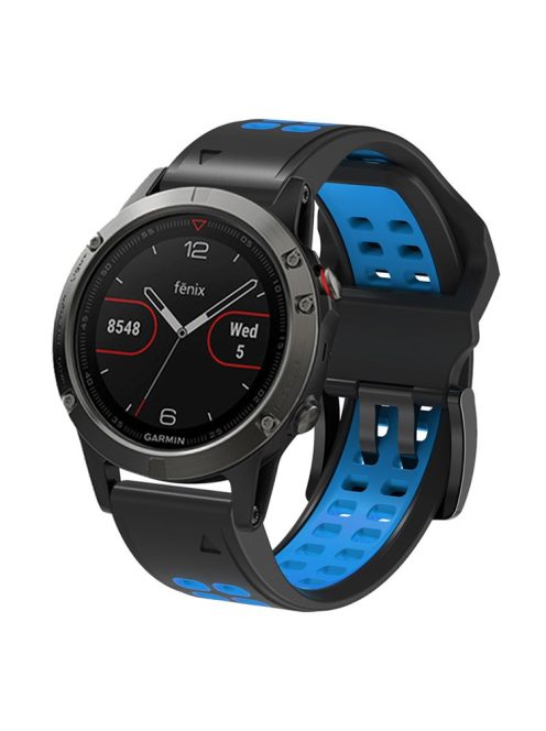 For Garmin Fenix 7 / 6 / 5 Soft Silicone Sport Replacement Band Quick Release Dual Color Watch Strap - Black / Blue