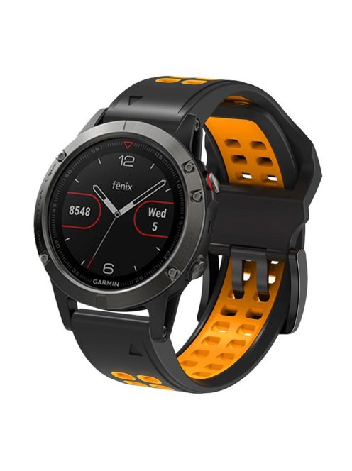 For Garmin Fenix 7 / 6 / 5 Soft Silicone Sport Replacement Band Quick Release Dual Color Watch Strap - Black / Orange