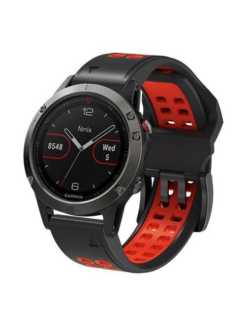 For Garmin Fenix 7 / 6 / 5 Soft Silicone Sport Replacement Band Quick Release Dual Color Watch Strap - Black / Red