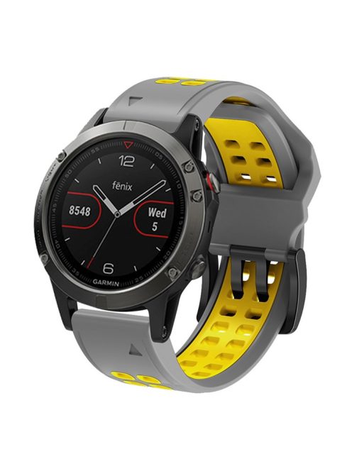 For Garmin Fenix 7 / 6 / 5 Soft Silicone Sport Replacement Band Quick Release Dual Color Watch Strap - Grey / Yellow