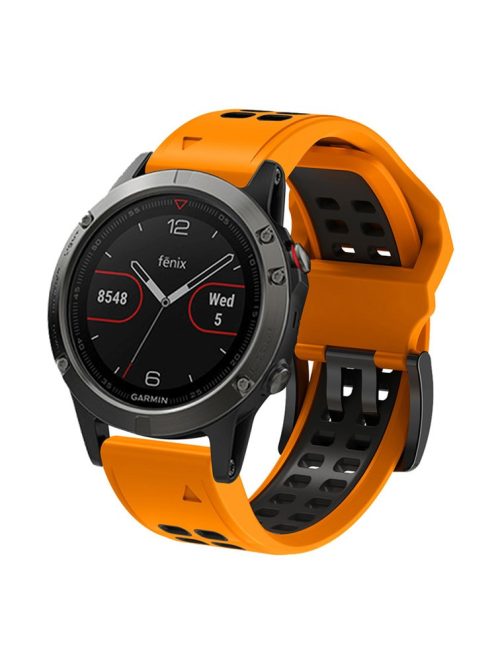 For Garmin Fenix 7 / 6 / 5 Soft Silicone Sport Replacement Band Quick Release Dual Color Watch Strap - Orange / Black