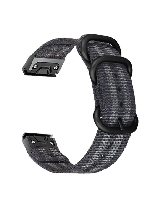 For Garmin Fenix 7 / 6 Pro / Forerunner 935 / 945 22mm Nylon Smart Watch Strap Stainless Steel Three Loops Replacement Wrist Band - Black  /  Grey