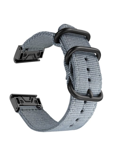 For Garmin Fenix 7 / 6 Pro / Forerunner 935 / 945 22mm Nylon Smart Watch Strap Stainless Steel Three Loops Replacement Wrist Band - Grey