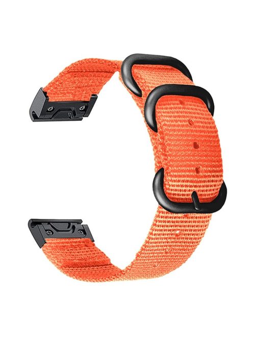 For Garmin Fenix 7 / 6 Pro / Forerunner 935 / 945 22mm Nylon Smart Watch Strap Stainless Steel Three Loops Replacement Wrist Band - Orange