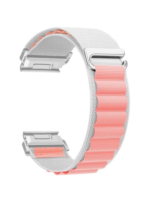 For Garmin Fenix 7 / 7 Pro / 5 Watch Band 22mm Quick Release C Buckle Nylon Watch Strap - White+Pink