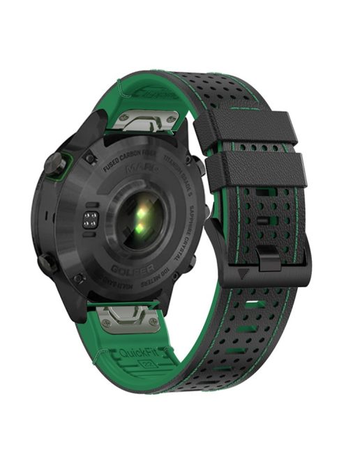 For Garmin Fenix 7 / 7 Pro Watch Strap 22mm Leather + Silicone Watch Band - Black+Green