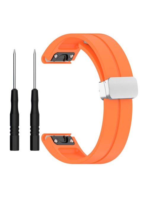 For Garmin Fenix 7 / Forerunner 965 / 955 / 945 / 935 22mm Watch Band Silive Buckle Silicone Wriststrap - Orange