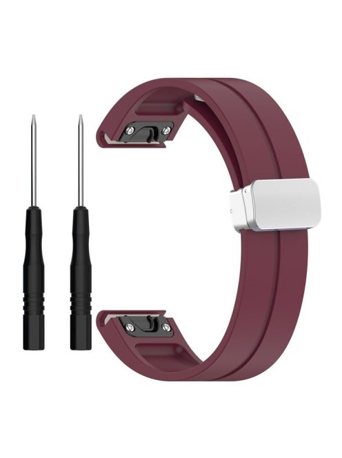 For Garmin Fenix 7 / Forerunner 965 / 955 / 945 / 935 22mm Watch Band Silive Buckle Silicone Wriststrap - Wine Red