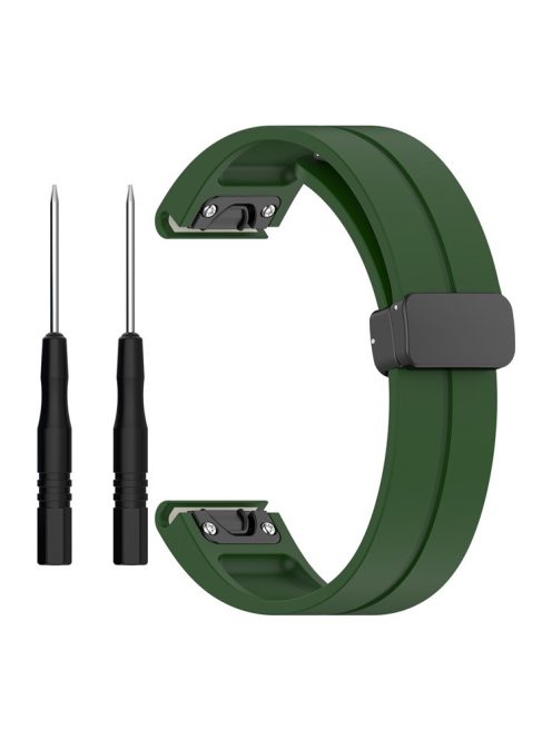 For Garmin Fenix 7 / Forerunner 965 / 955 / 945 / 935 Silicone Band Black Buckle 22mm Watch Strap - Army Green