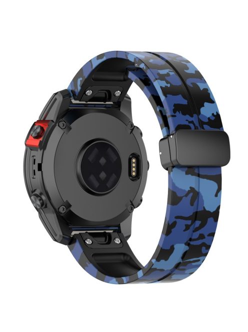 For Garmin Fenix 7 / Forerunner 965 / 955 / 945 / 935 Watch Band Black Buckle 22mm Camouflage Wriststrap - Camo Blue