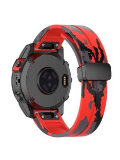   For Garmin Fenix 7 / Forerunner 965 / 955 / 945 / 935 Watch Band Black Buckle 22mm Camouflage Wriststrap - Camo Red