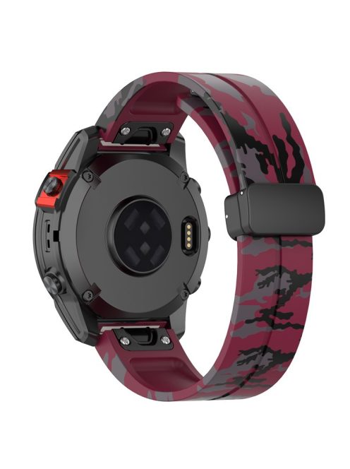 For Garmin Fenix 7 / Forerunner 965 / 955 / 945 / 935 Watch Band Black Buckle 22mm Camouflage Wriststrap - Camo Wine Red