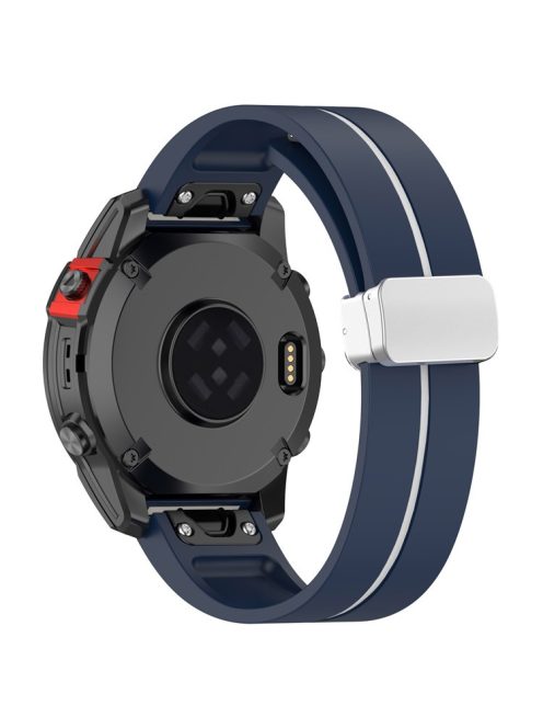 For Garmin Fenix 7 / Forerunner 965 / 955 / 945 / 935 Watch Band Dual Color 22mm Strap with Silver Buckle - Midnight Blue+White