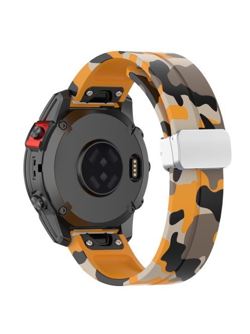 For Garmin Fenix 7 / Forerunner 965 / 955 / 945 / 935 Watch Band Silver Buckle 22mm Silicone Strap - Camo Yellow