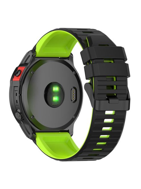 For Garmin Fenix 7 Pro  Silicone Watch Bands Dual-color Horizontal Stripes Wrist Strap - Black / Lime