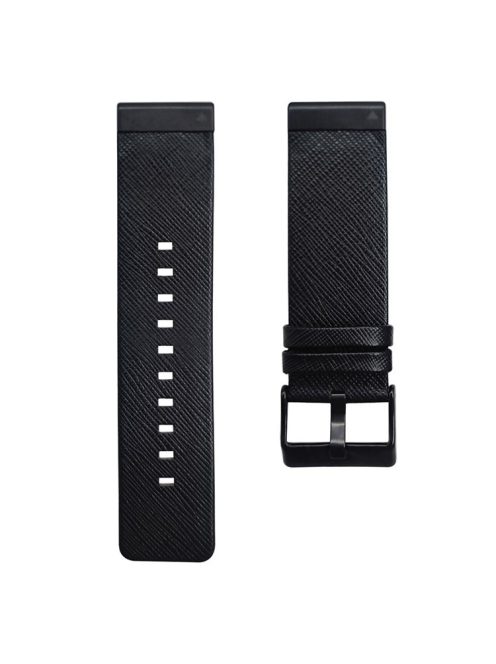 For Garmin Fenix 7 Pro / 7 / 6 / 5 Leather Wrist Band Adjustable Watch Strap with Metal Pin Buckle - Black