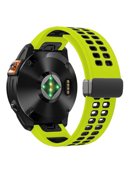 For Garmin Fenix 7 Pro / Fenix 7 Replacement Band 22mm Silicone Strap with Magnetic Buckle - Lime+Black