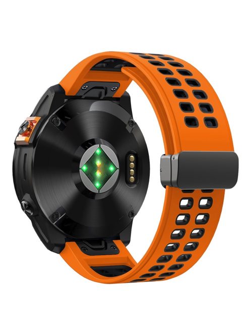 For Garmin Fenix 7 Pro / Fenix 7 Replacement Band 22mm Silicone Strap with Magnetic Buckle - Orange+Black